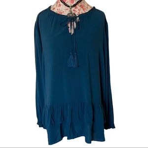 Terra&Sky Teal Blue Peplum Style Blouse